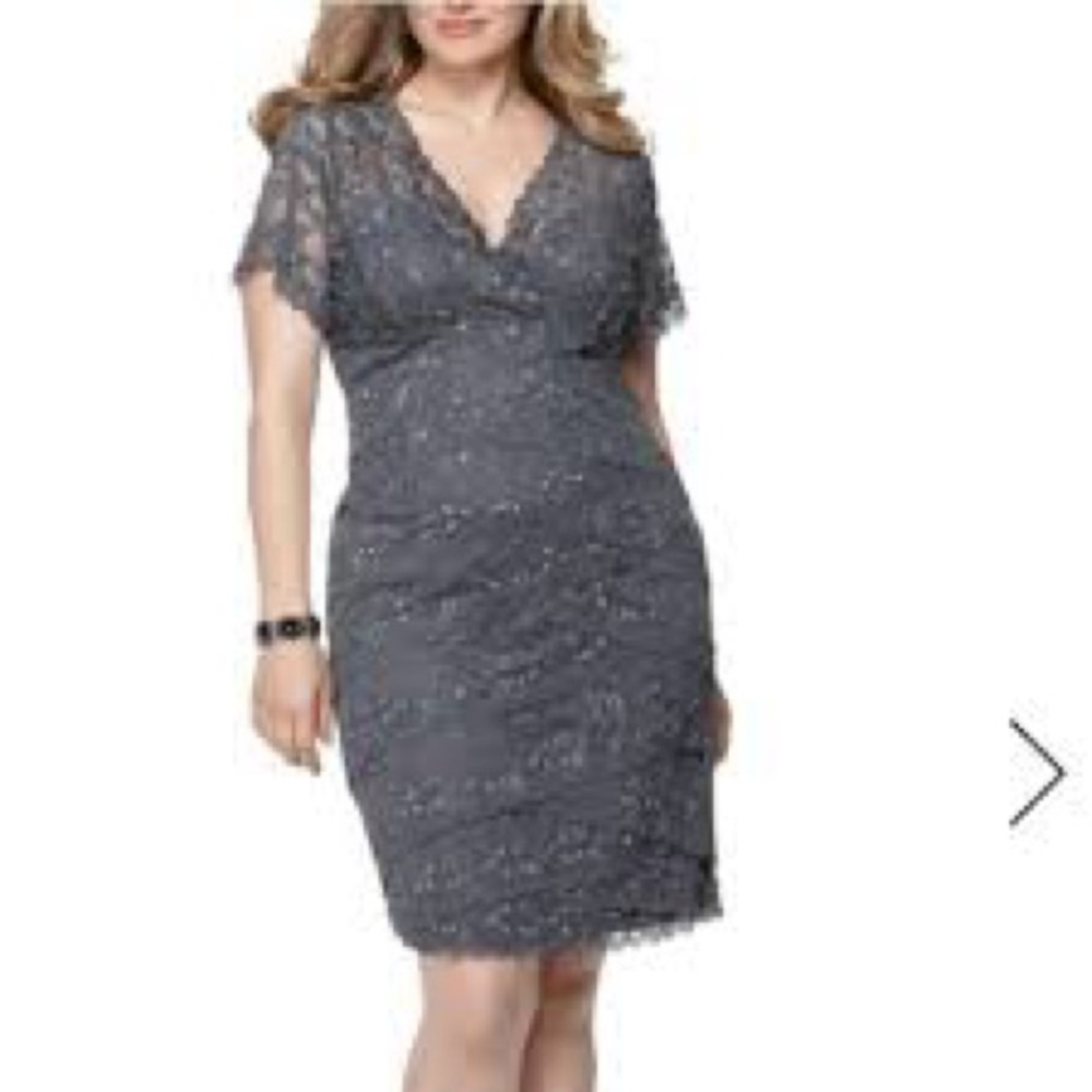 EUC Gorgeous Gray Beaded Lace Dress with Sleeves !‎ Sz 22W  Very Flattering